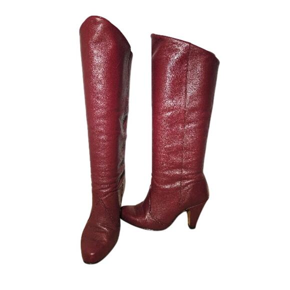 Vintage 60s/70s Leather Burgundy Knee Boots 7M - Picture 6 of 9